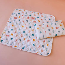 Load image into Gallery viewer, Doll Bedding Set - White Alphabet Soup
